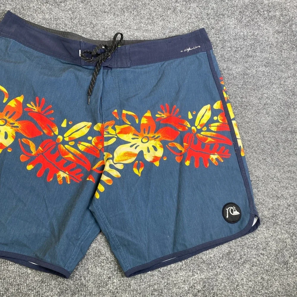 Quiksilver Highline Mens Board Shorts Blue Floral Tropical 4-Way Stretch Size 38